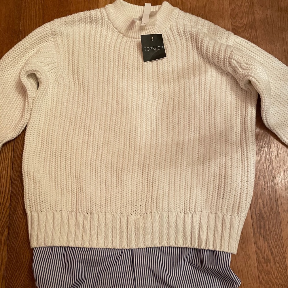 Topshop NWT White Sweater with Blue striped fabric
